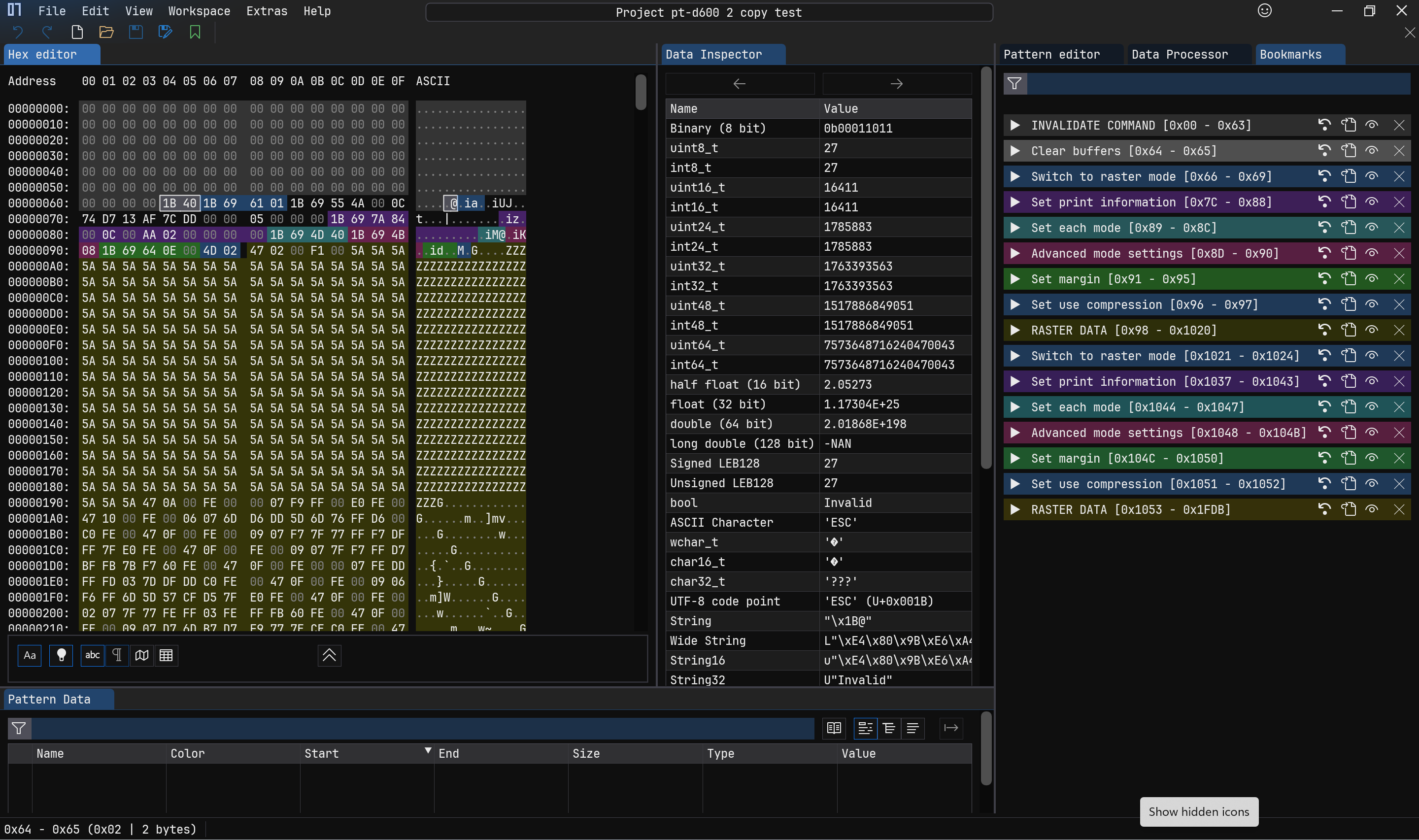 USB Byte Stream analyzed using ImHex Editor